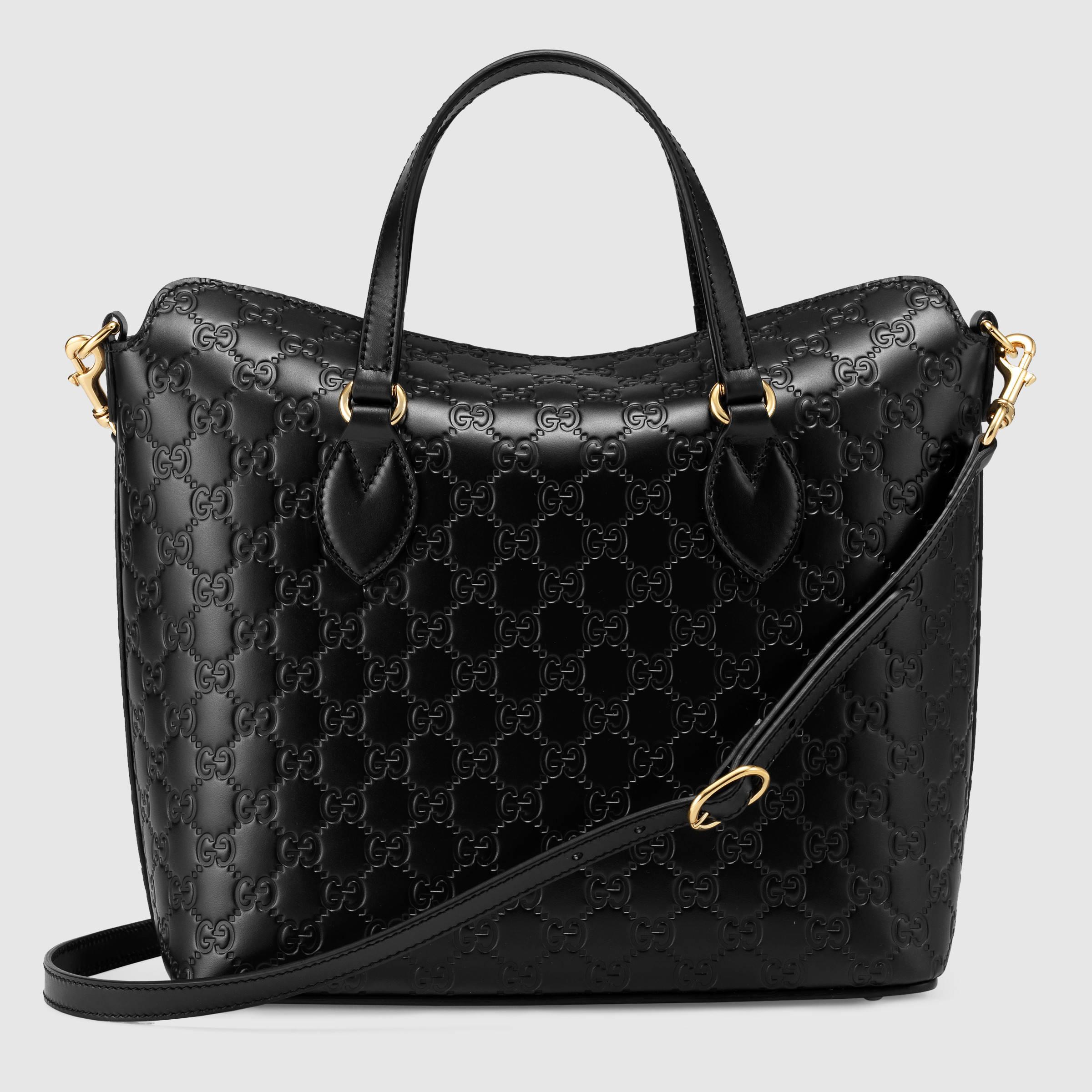 Lyst - Gucci Signature Leather Tote Bag in Black